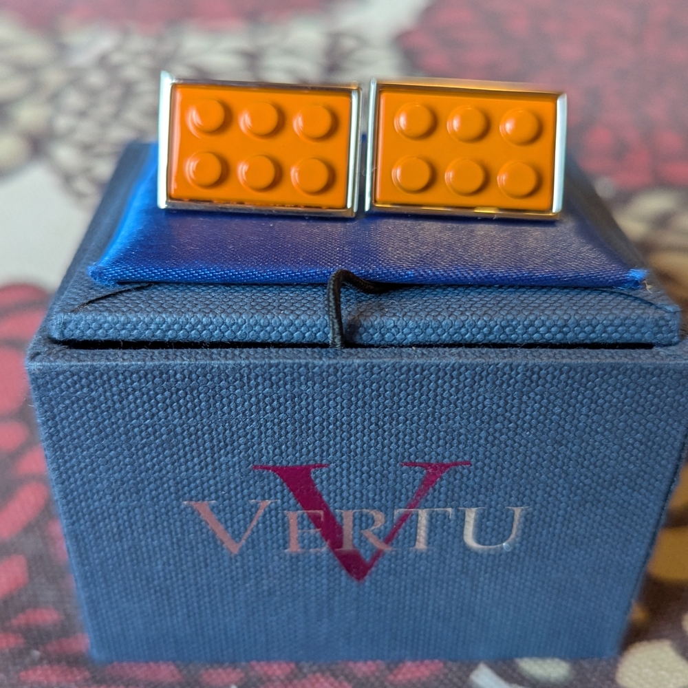 Orange Lego Brick Silver Cufflinks New In Box.